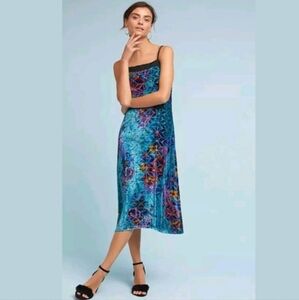 Anthropologie Blue Lange Velvet Silk Slip Dress| Size 4P NWT